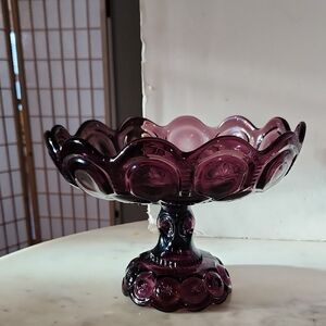 L E Smith | Vintage Amthyst Moon & Stars Purple Glass Fruit / Compote RARE MINT
